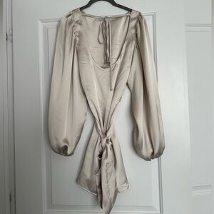 Silk Cream Beige Long sleeve Dress